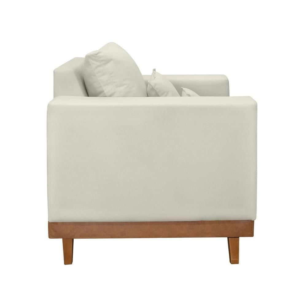 Kit 2 Poltrona + Sofá 3 Lugares Reforçado Base Madeira Suede Bege
