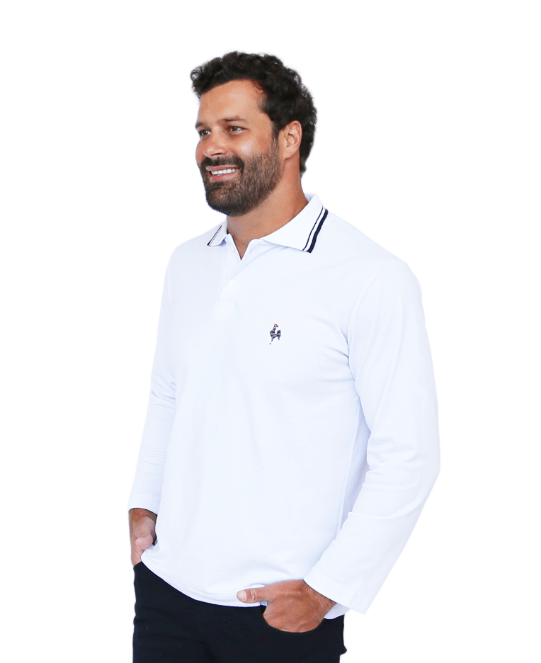Miniatura Camisa Polo Masculina Manga Longa - Branca P