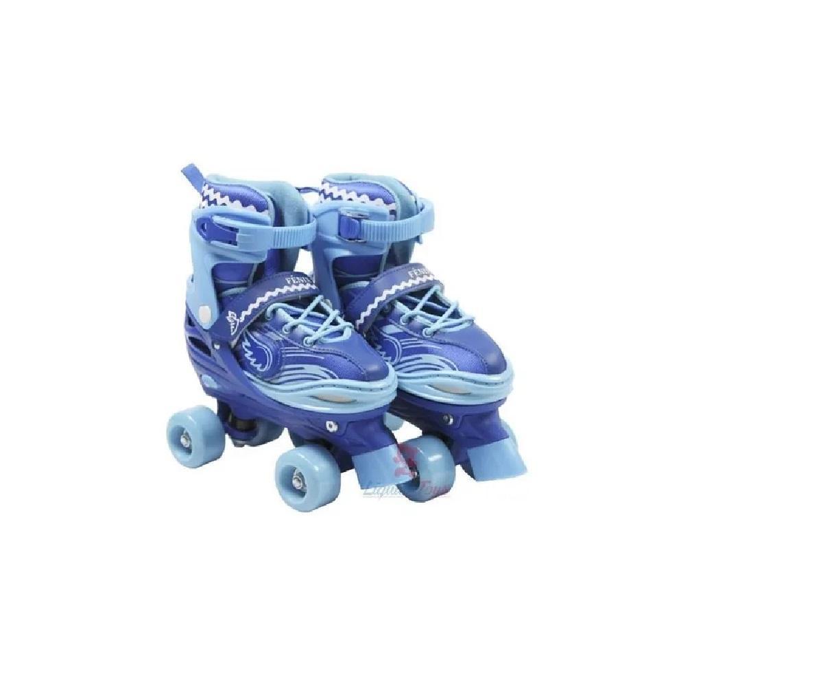 Miniatura Patins Roller 4 Rodas Com Luz 34 A 37 Ajustável Azul
