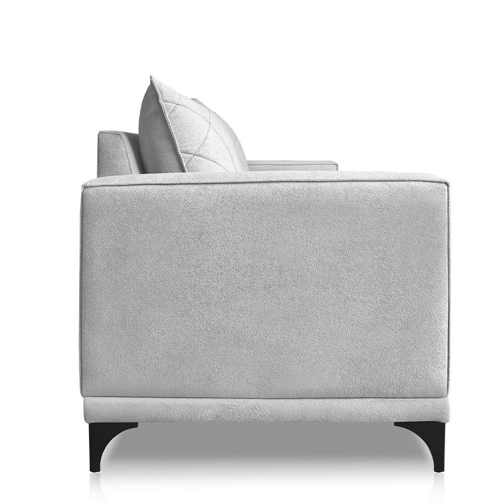 Miniatura Sofá Living 2 Lugares Com Pés De Ferro Almofadas Soltas 180cm Neso Bouclê Cinza
