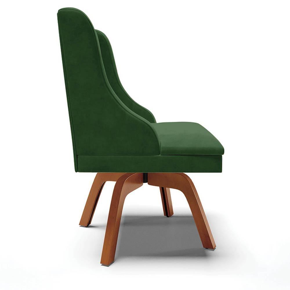 Cadeira Estofada Para Sala De Jantar Base Giratória De Madeira Lia Suede Verde - Ibiza
