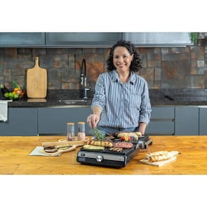 Grill Elétrico Black+Decker G1500G Gourmand Gris 1500W Abertura 180° Chapas Removíveis Antiaderente Inox 110V