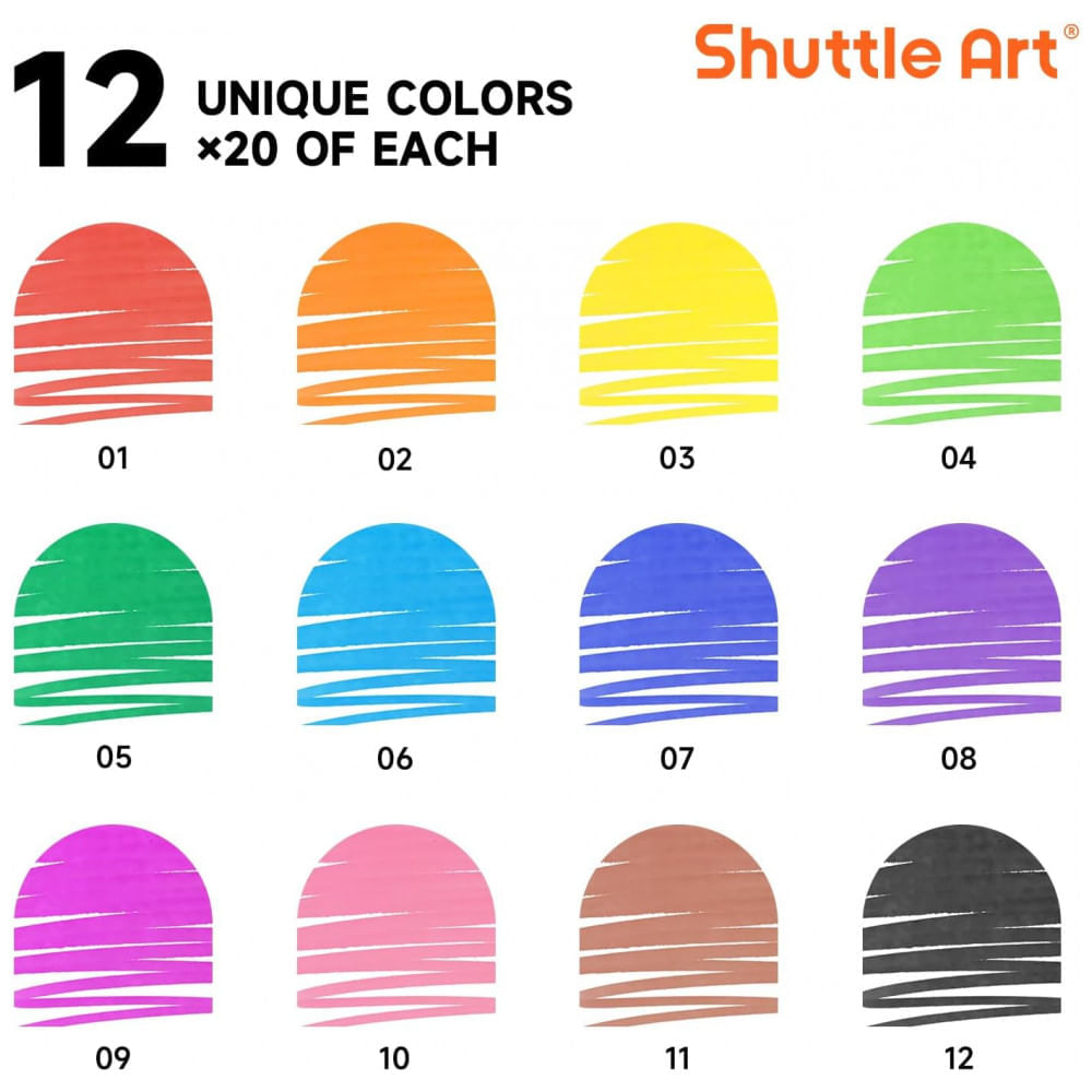 Miniatura Conjunto de Canetas Artisticas 240 Unidades de Pontas Laváveis, 12 Cores Sortidas Marcadores e Tampas Bônus para C...