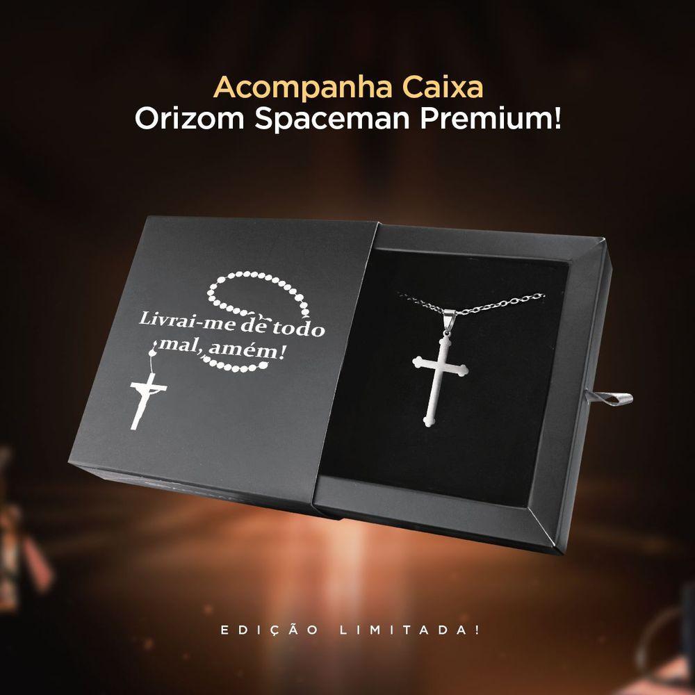 Miniatura Relogio Masculino Aco Preto + Cordao Crucifixo Robusto Preto