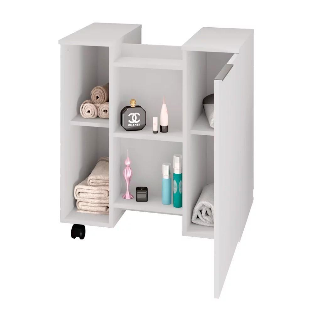 Miniatura Gabinete Para Banheiro 55cm 1 Porta Com Rodízios Pequin Branco - Bechara