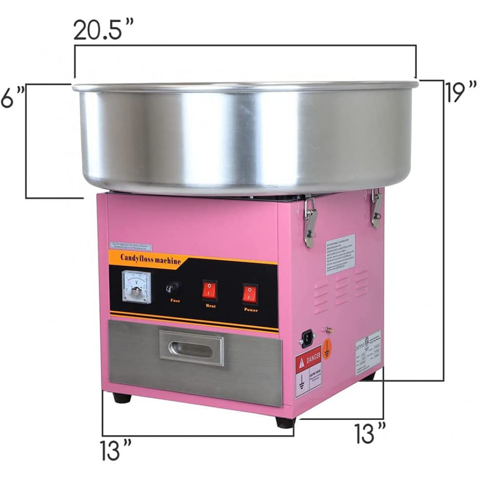 Máquina de Algodão Doce Elétrica Profissional em Aço Inoxidável, 110V 1080W, PartyHut, Rosa
