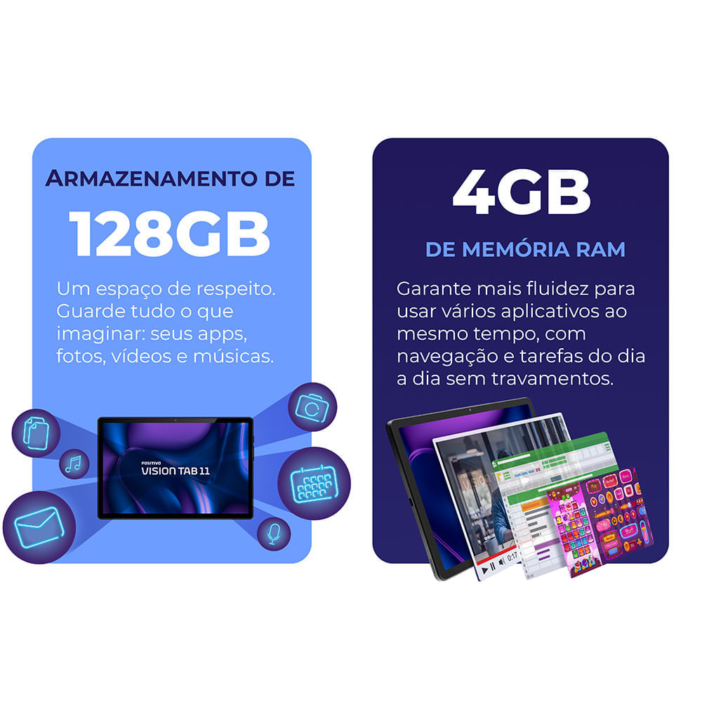 Miniatura Tablet Positivo Vision TAB 11 com Capa Teclado e Caneta 4GB 128GB 4G 11” Full HD Octa-Core  Preto