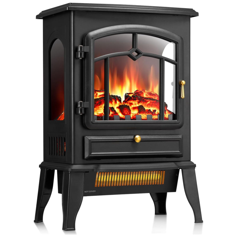 Miniatura Lareira Elétrica Portátil com Termostato e Efeitos de Chama Realistas em 3D, 110V 1500W, RWFLAME, Preta