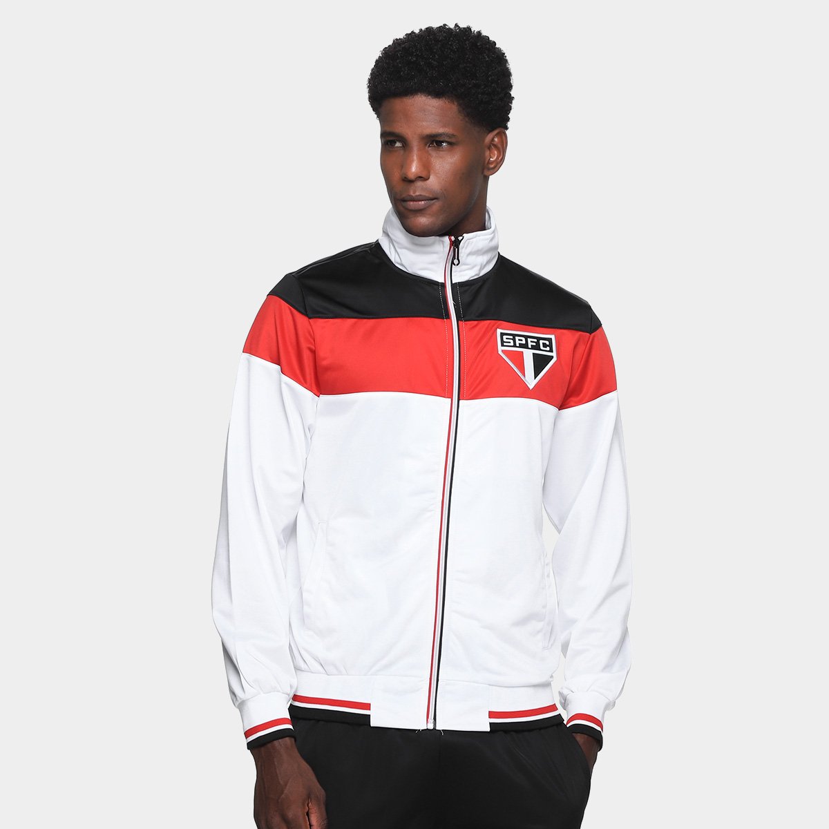 Miniatura Agasalho São Paulo Trilobal Tricolor SPR Masculino Branco+Vermelho - GG