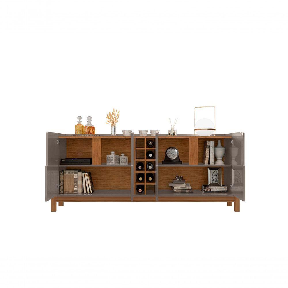 Miniatura Aparador Buffet Lizz 4 Portas E Adega 1,90 Cinza Perola/Cedro
