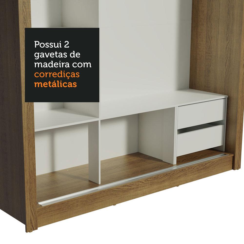 Guarda Roupa Casal Madesa Lyon 3 Portas de Correr com Espelho 2 Gavetas Rustic