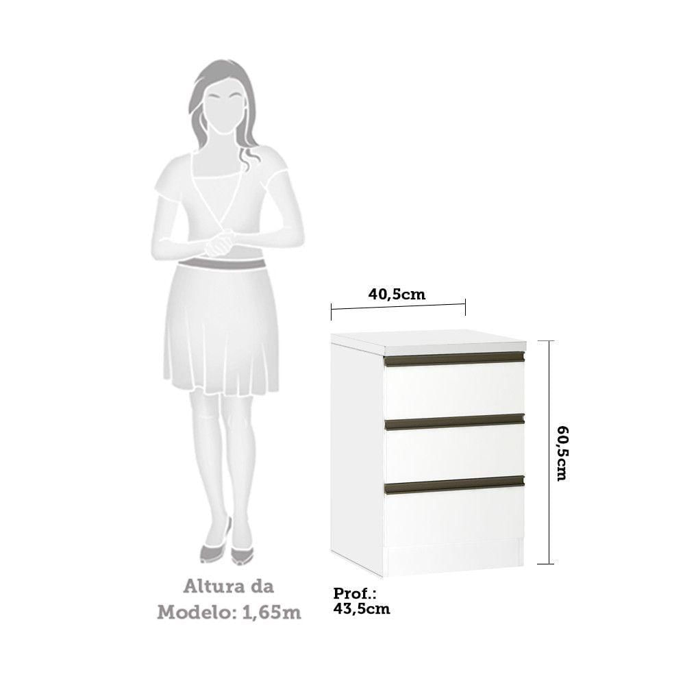 Miniatura Mesa De Cabeceira 3 Gavetas 40cm Branco C/Branco Mat