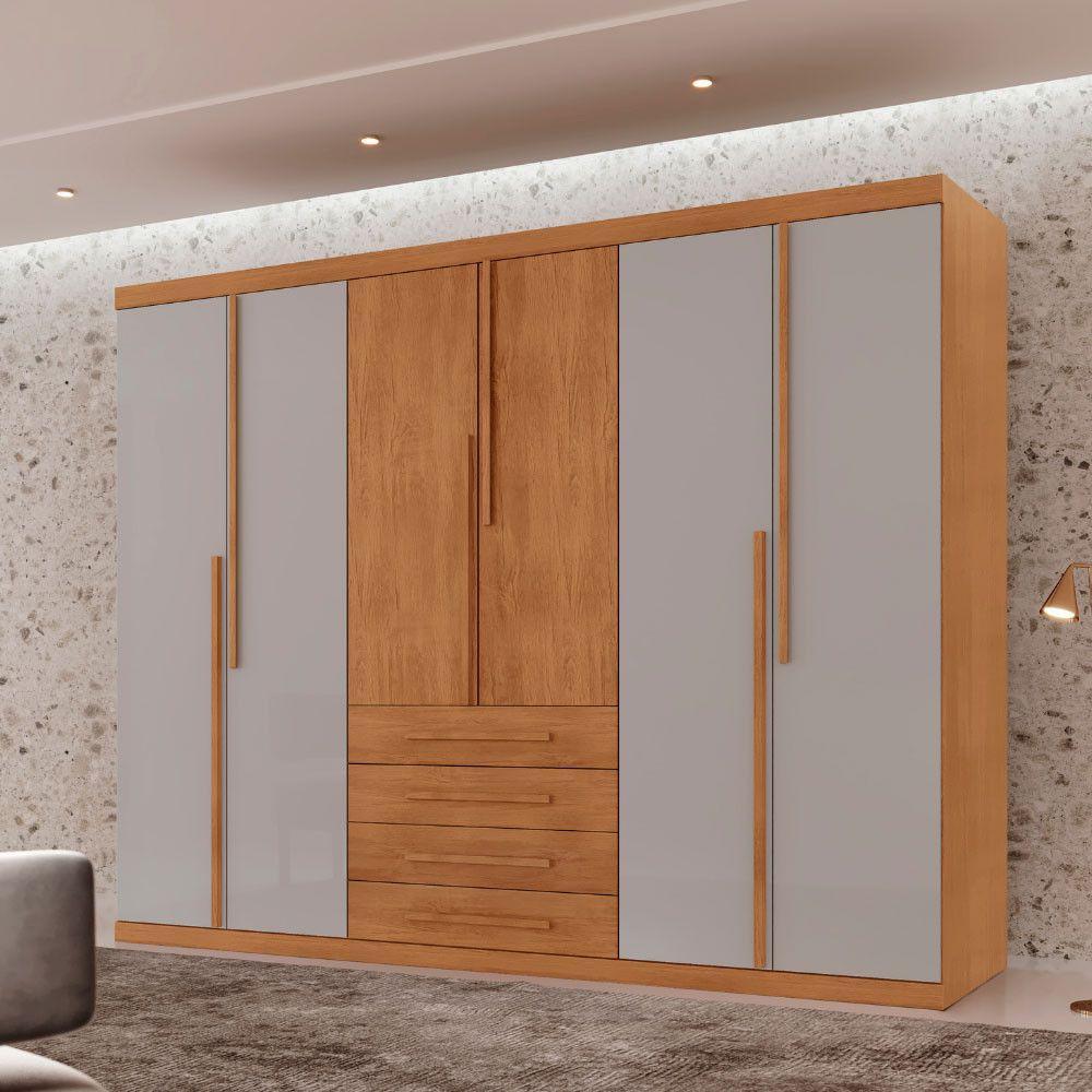 Miniatura Guarda Roupa Casal Matteo 100%mdf 6pts 4gvts Moderna Mobília Naturalle/off White