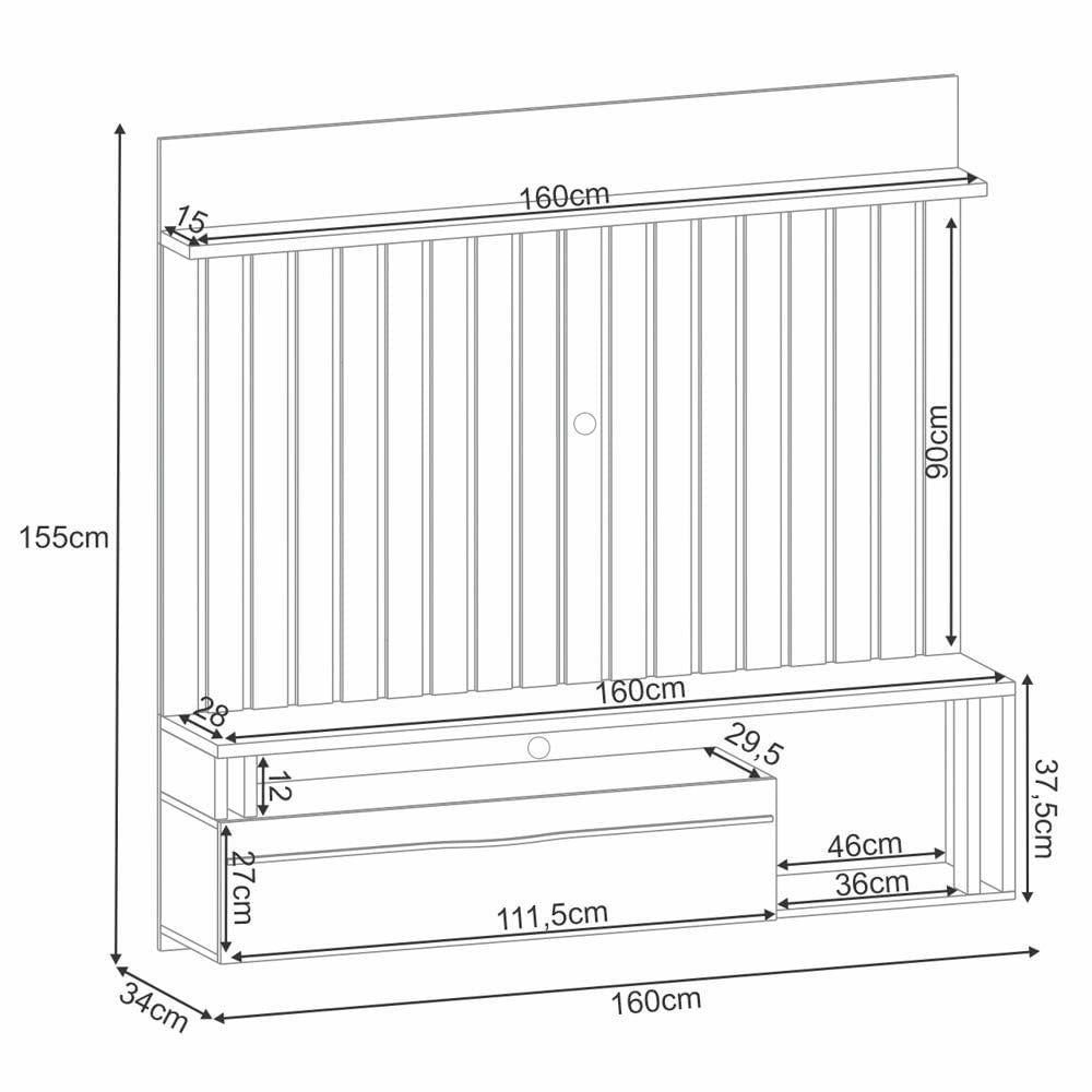 Painel Para Tv Suspenso 55 Pol. Elza H01 Off White/cinamomo - Mpozenato