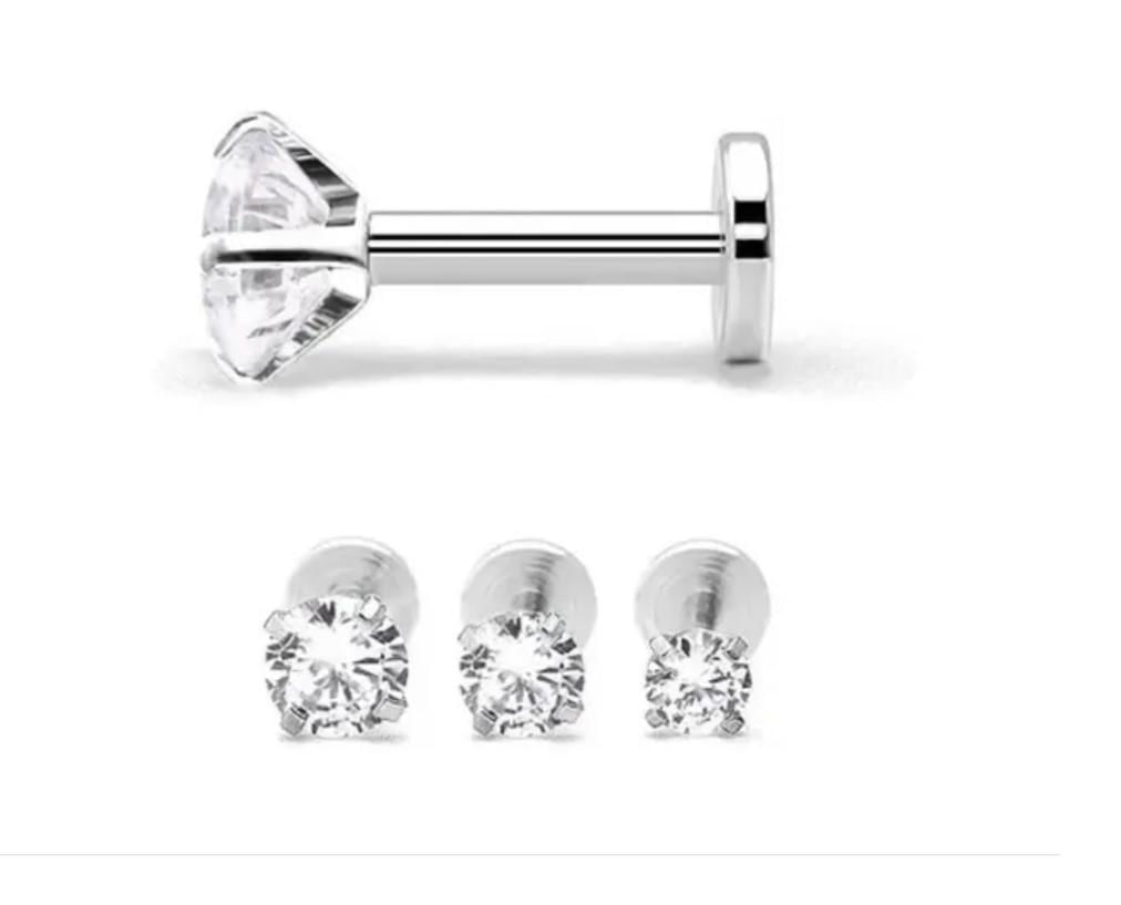 Miniatura Piercing Tragus Labret 4Mm Zirconia Haste De 10Mm