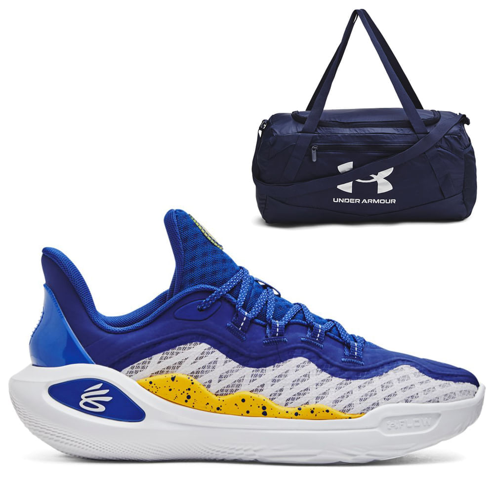 Miniatura Kit 1 Tênis de Basquete Masculino Under Armour Curry 11 Dub Nation e 1 Mala Undeniable 5.0 Azul - 39