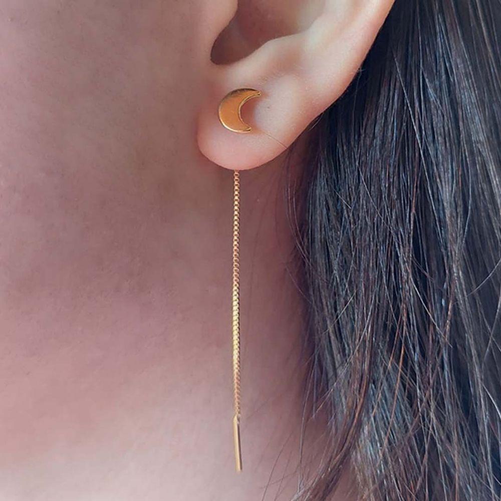 Miniatura Brinco De Fio Com Lua Folheado Em Ouro 18k