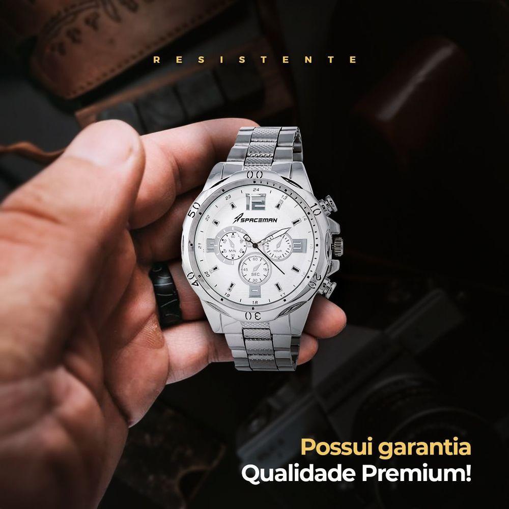 Relogio Masculino Prata Aço Inox + Pulseira + Caixa Ponteiro Presente Qualidade Premium Social