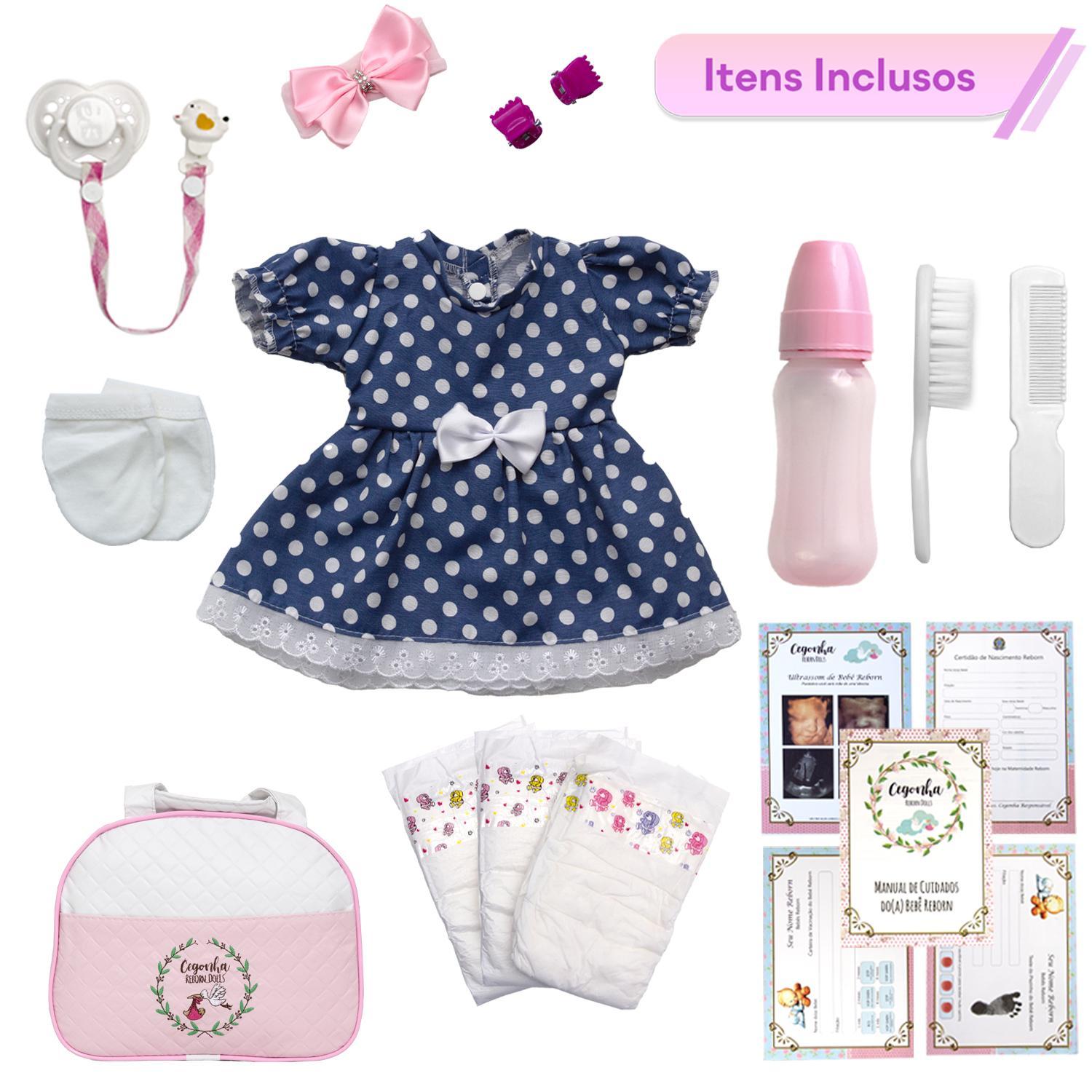 Miniatura Bebê Tipo Reborn Realista Linda 20 Itens Bolsa Maternidade