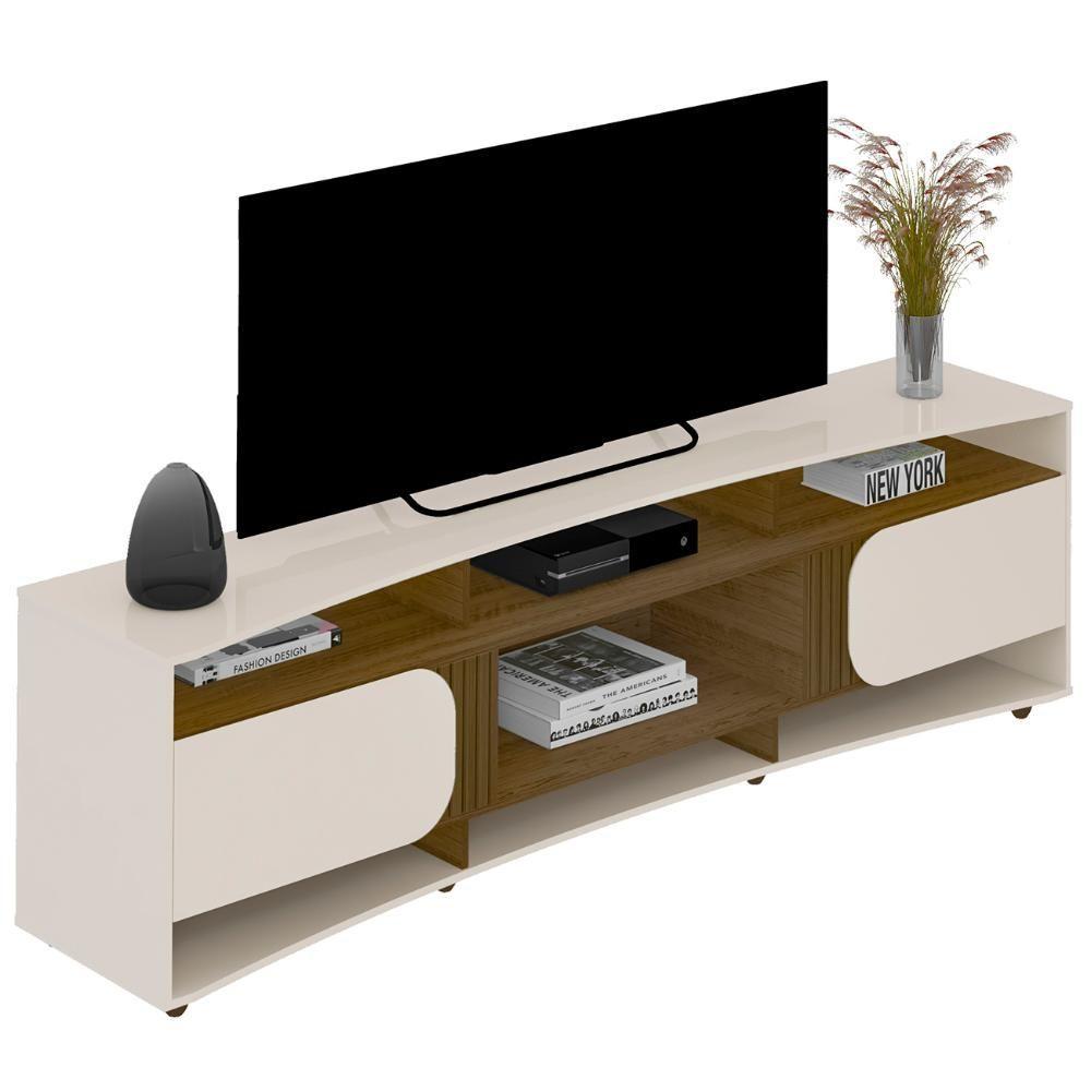 Miniatura Rack TV 86 Polegadas 220cm Com 2 Portas Reno Off White Pinho A09 - Mpozenato