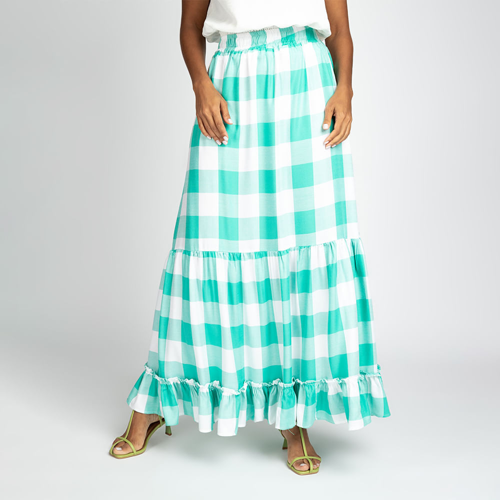 Miniatura Saia Longa Evase com Recorte - Verde G