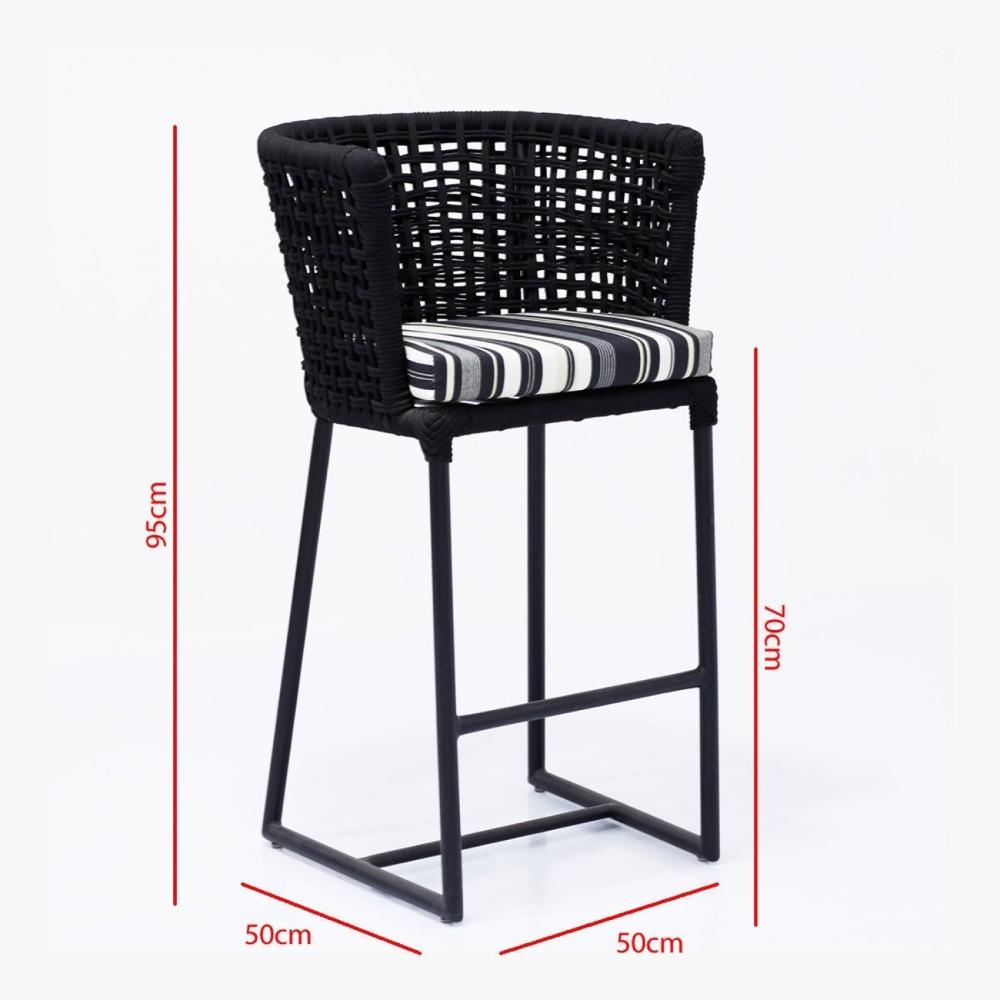 Miniatura Banqueta Alta Pluméria com Almofada e Corda Náutica Preto