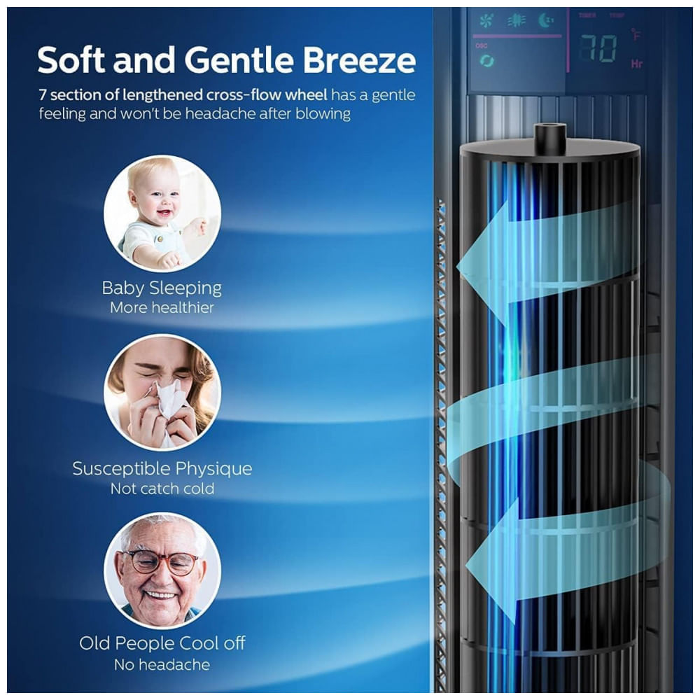 Miniatura Ventilador de Torre com 3 Velocidades, Controle remoto e Silencioso, 110V Simples Deluxe, Preto