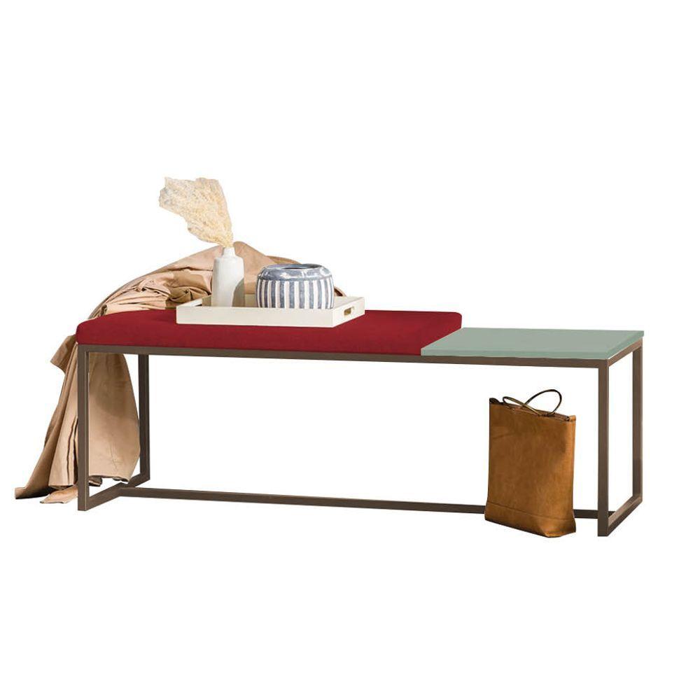 Miniatura Banco Recamier Puff 160cm Industrial Marrom Sintético Vermelho Tampo Quadrado Mdf Verde