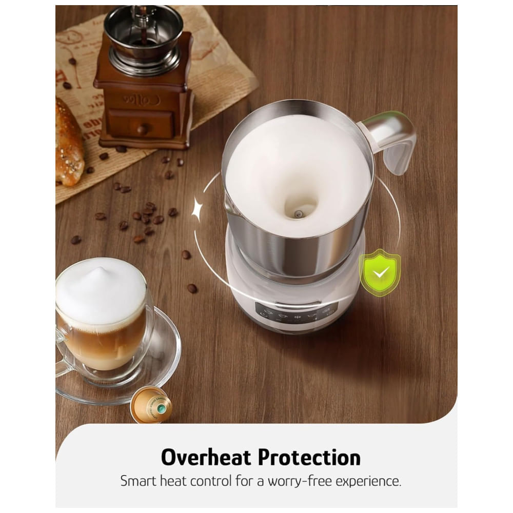 Hazel Quinn Espumador de leite: 5 Funções, Espumador Variável de Temperatura para Espessura, 400ml para Café Latte Quente e Gelado,Pérola Branca