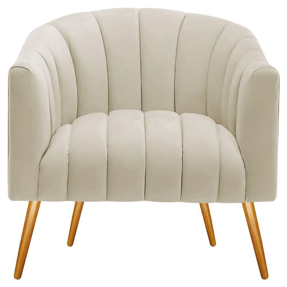 Poltrona Decorativa Sala De Estar Recepção Senna Bouclé - Amarena Móveis Cor Bege