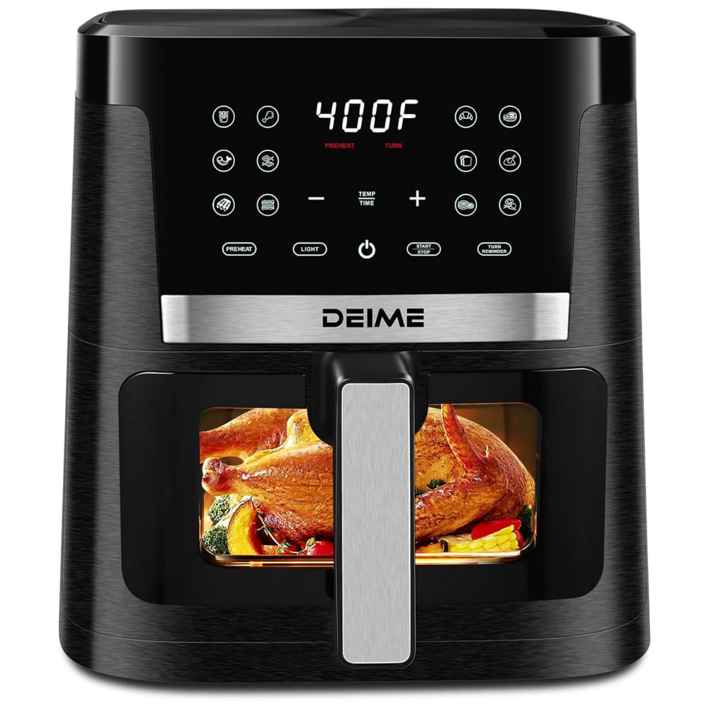 Miniatura Fritadeira Elétrica Air Fryer 7 Litros com 12 Predefinições e Tela LCD Digital, 110V 1700W, Deime, Preta