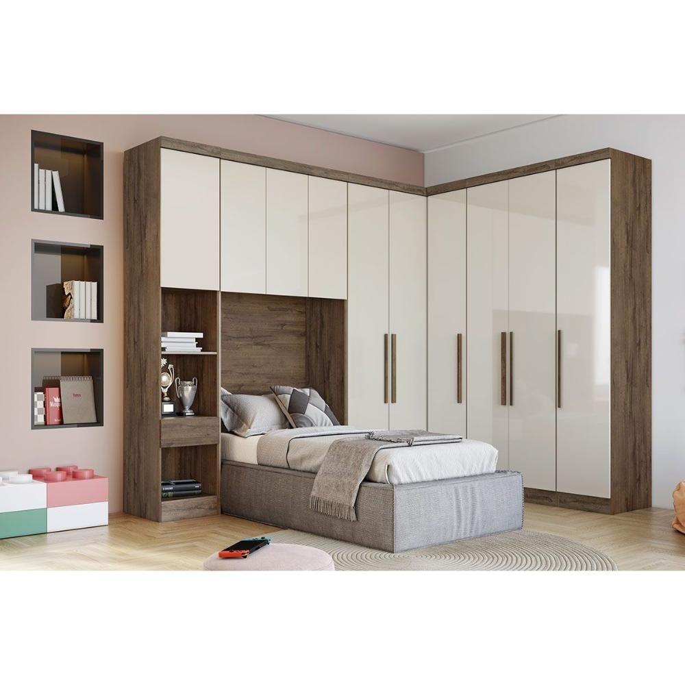 Miniatura Módulo De Quarto Casal Armário Mesa De Cabeceira Rizon-linea 1 Porta C-1 Gaveta Cumaru - Novo Horizonte