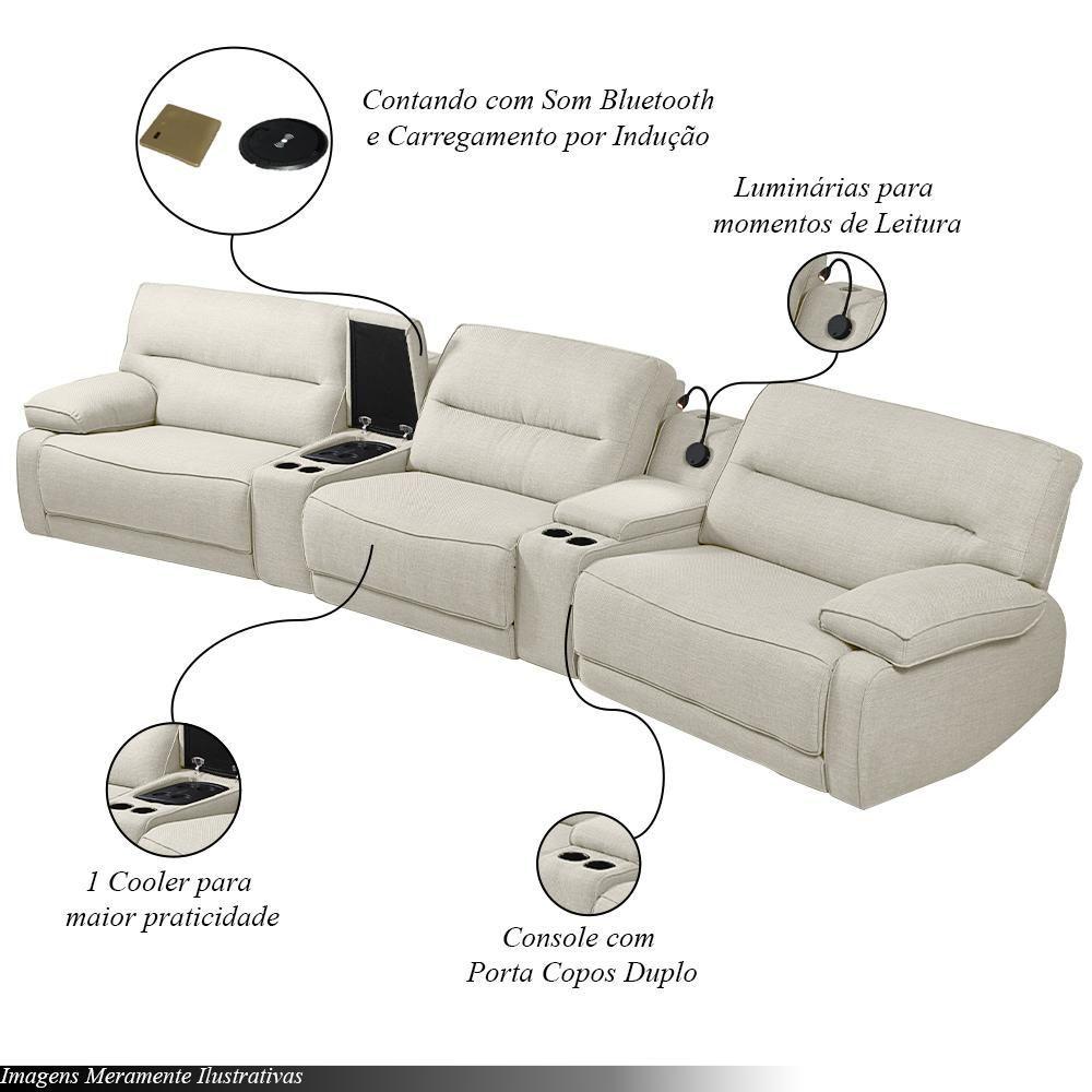 Miniatura Sofá Decorativo Swift C/porta Copos Baú Cooler Reclinável Retrátil Linho Offwhite G81 - Gran Belo