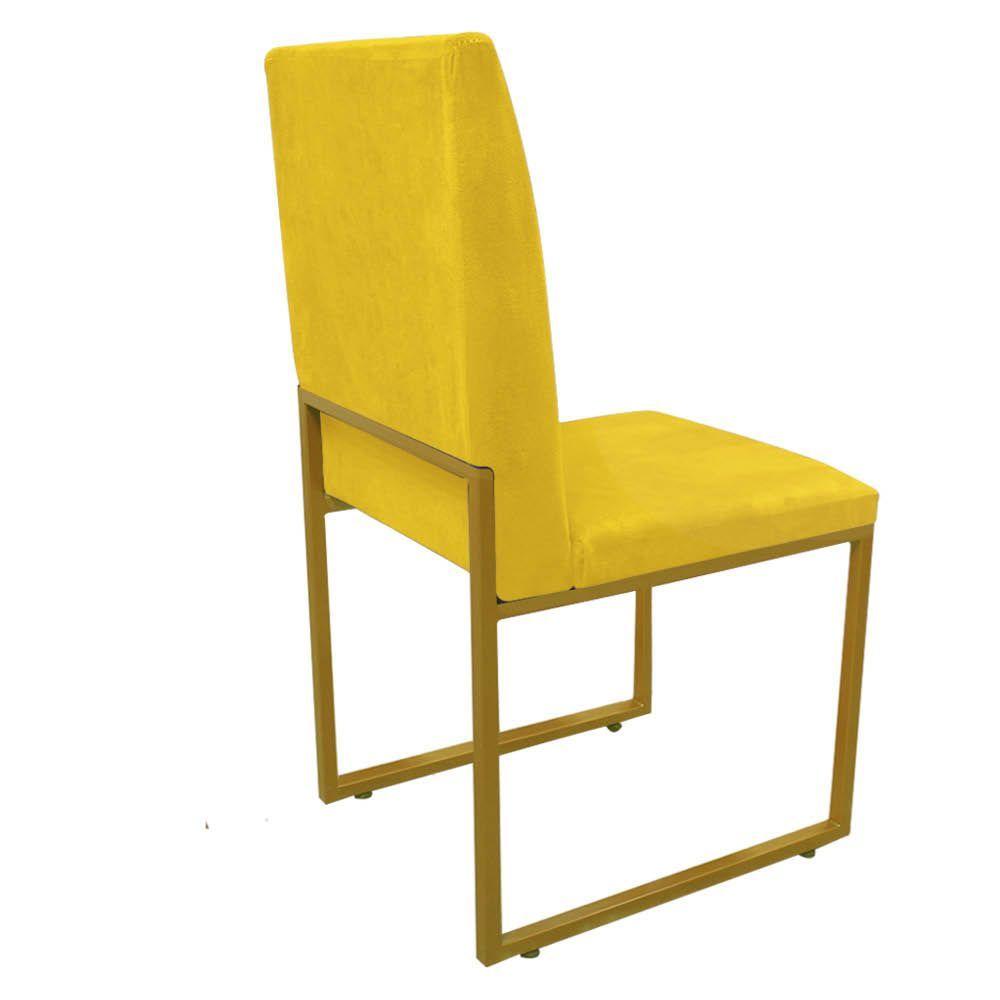 Miniatura Kit 03 Cadeira De Jantar Office Sttan Sala Ferro Dourado Sintético Amarelo - Ahazzo Móveis