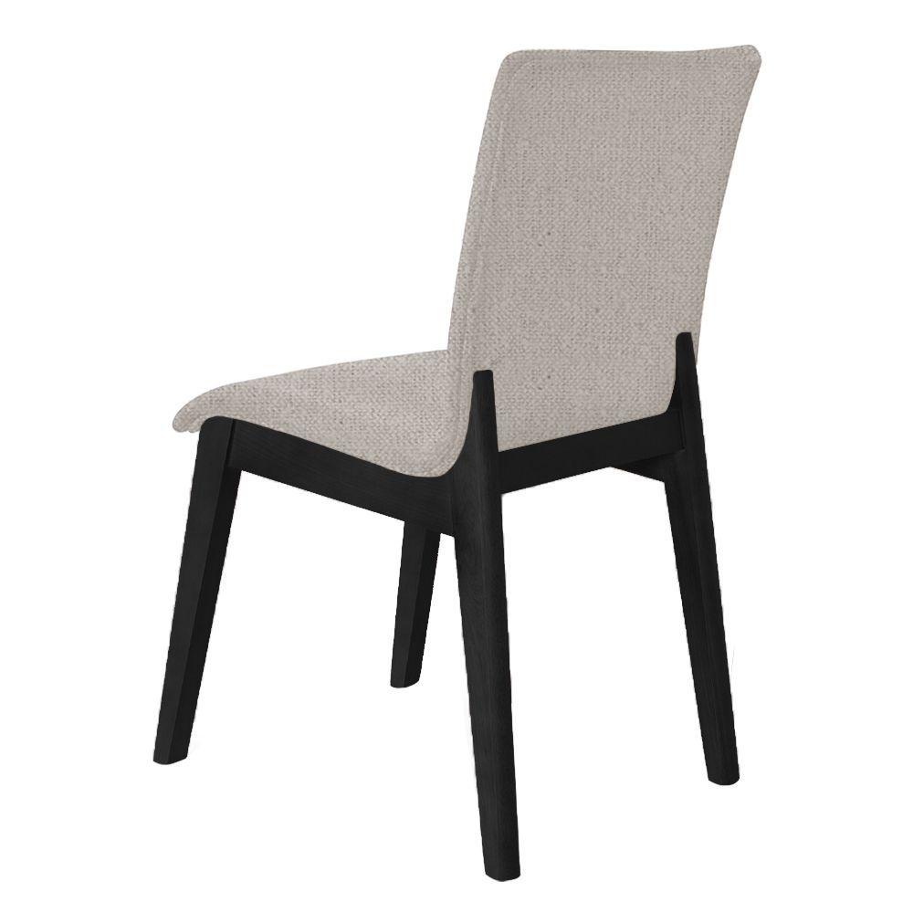 Miniatura Kit 4 Cadeiras De Jantar Diamante Estofada Em Linho Bege Base Madeira Maciça Preto