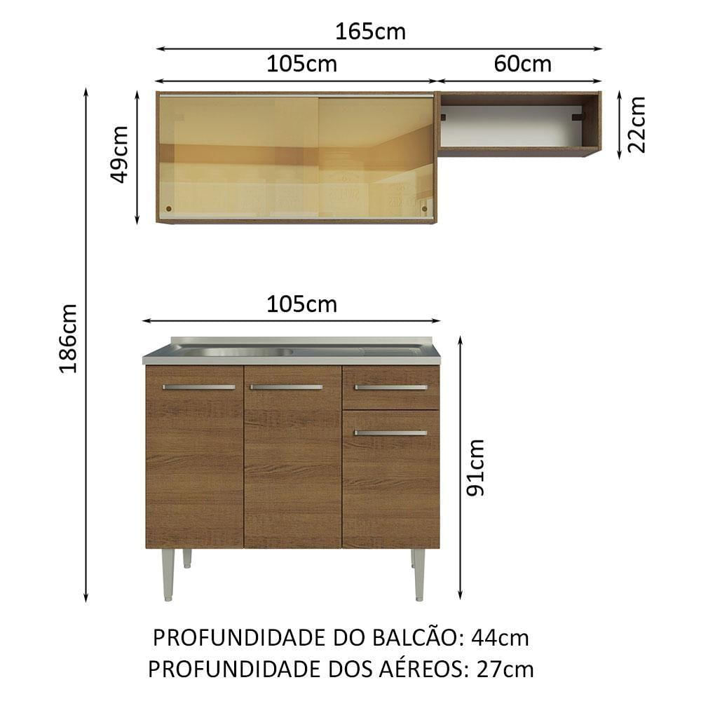Armário De Cozinha Compacta 165cm Com Pia Rustic Emilly Madesa 06 Rustic