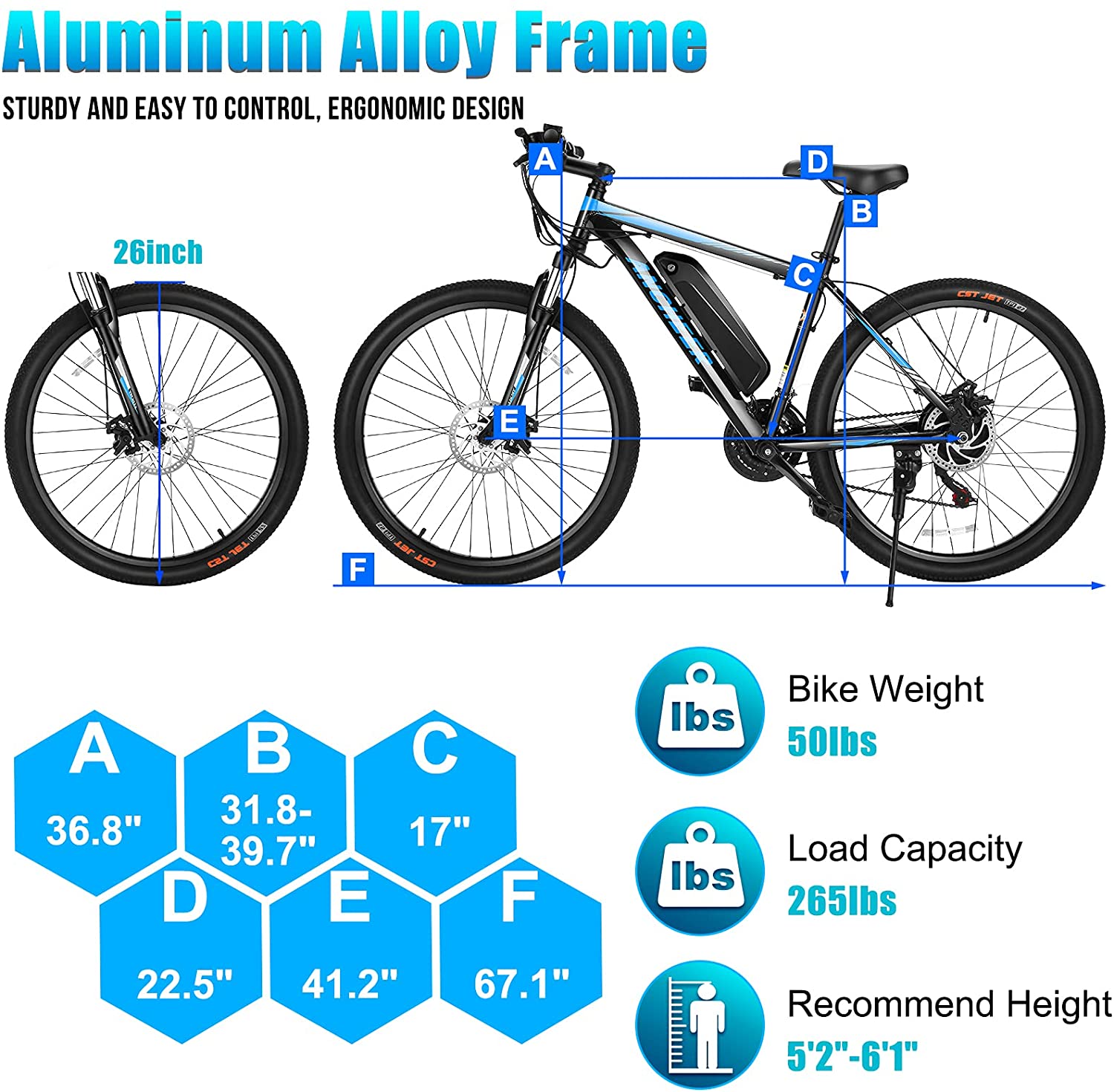 ANCHEER Bicicleta Elétrica Motorizada 21 Velocidades e 3 Modos 350W Preta