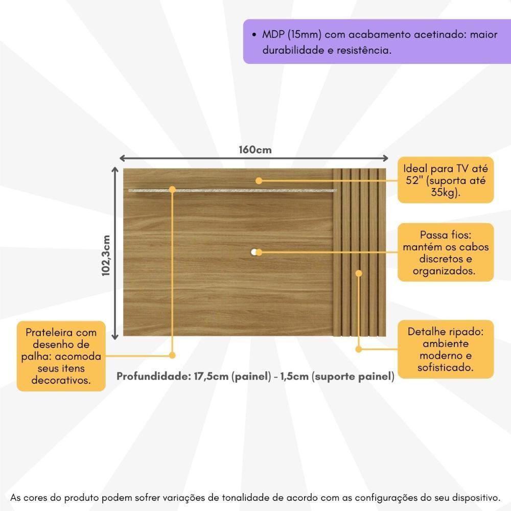 Miniatura Painel Para Tv Até 52 Polegadas 160cm Com Prateleira Multimóveis Cr45272 Amêndoa/palha