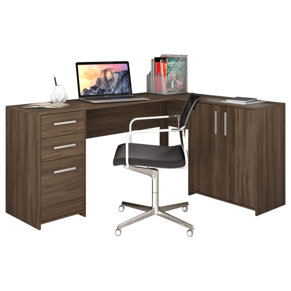 Miniatura Mesa de Escritório em L 2 Gavetas 3 Portas Office NT 2005 Notável Móveis Nogal Trend