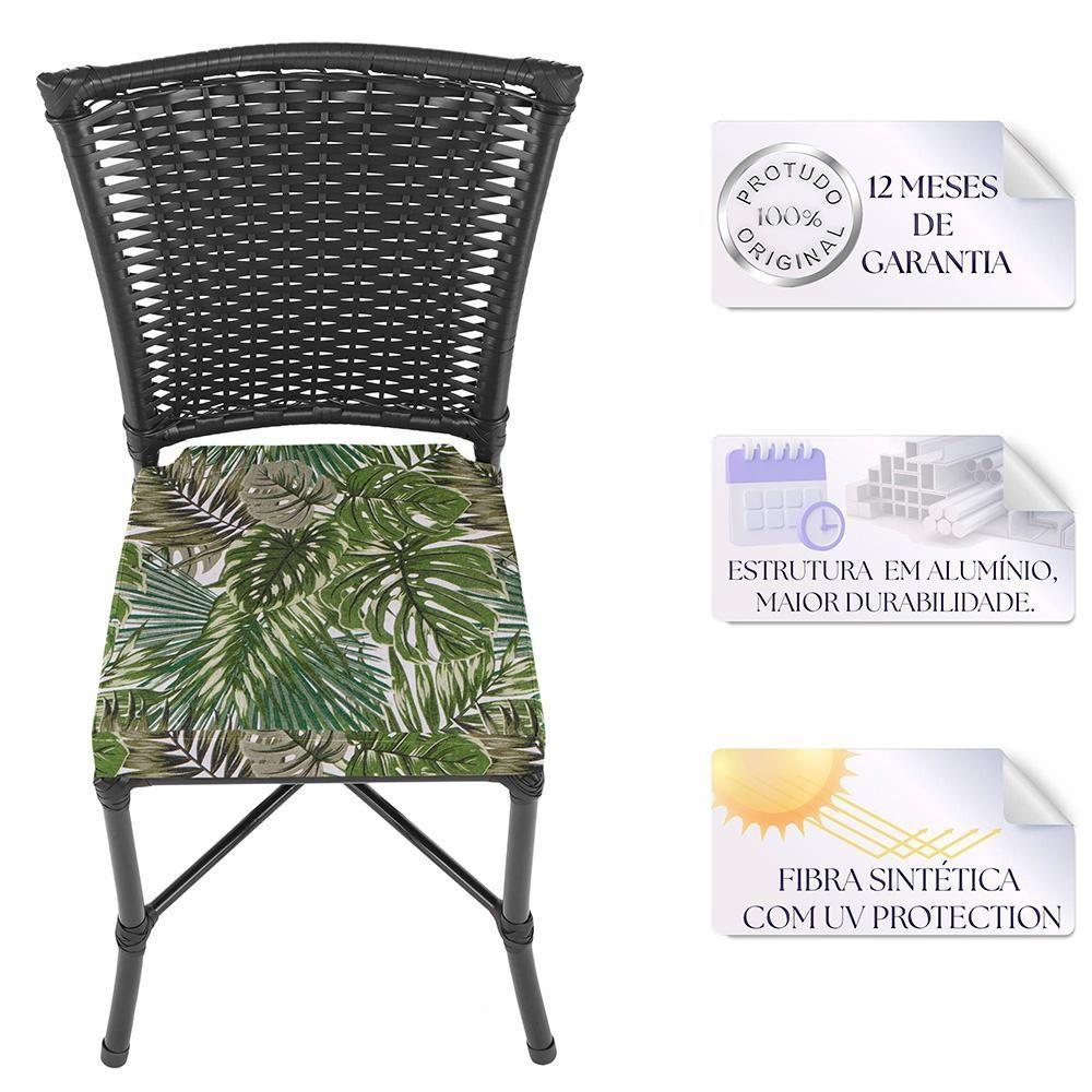 Miniatura Jogo Cadeira De Jantar Em Alumínio E Fibra Estofado Impermeavel 6 Unidades Preta Z18