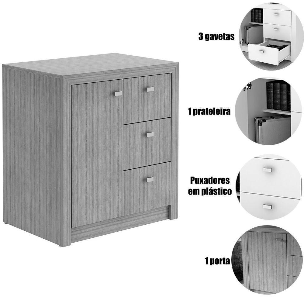 Miniatura Balcão Armário Para Escritório Com 1 Porta E 3 Gavetas Amêndoa