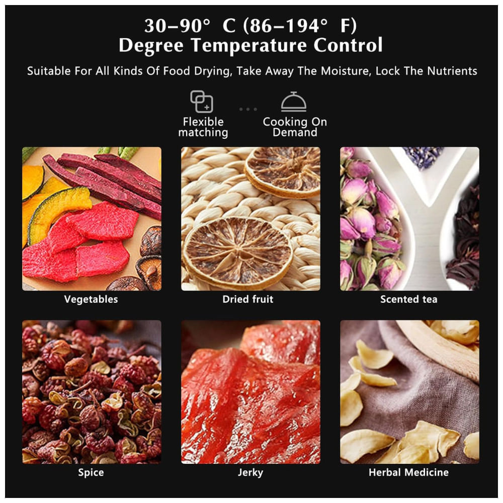 Desidratador de Alimentos Profissional com 20 Bandejas em Aço Inoxidável, Temporizador 24H e Controle de Temperatura, 1...
