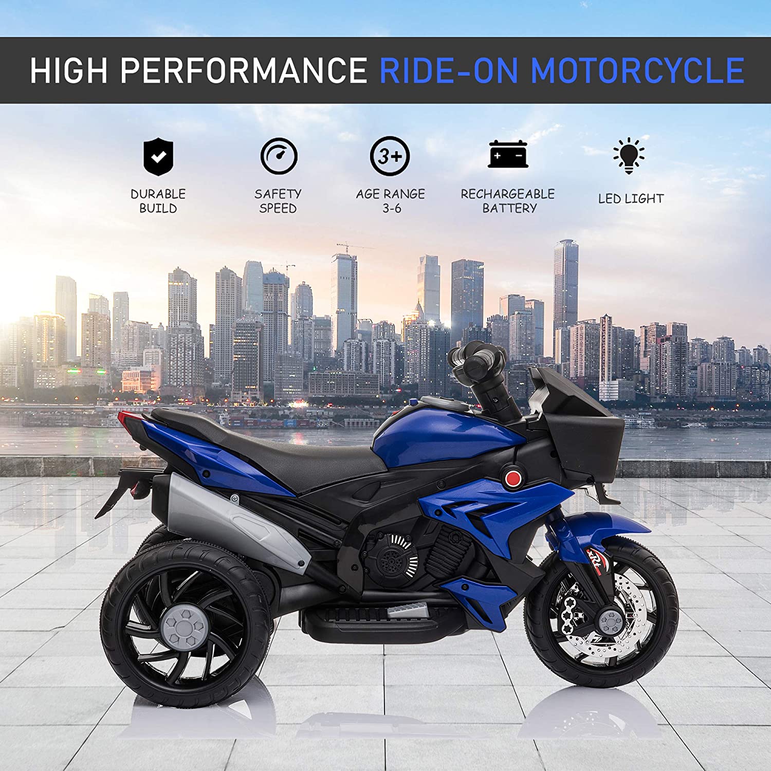 Miniatura Aosom Moto Elétrica 1 Assento 12V com Luzes de LED Azul