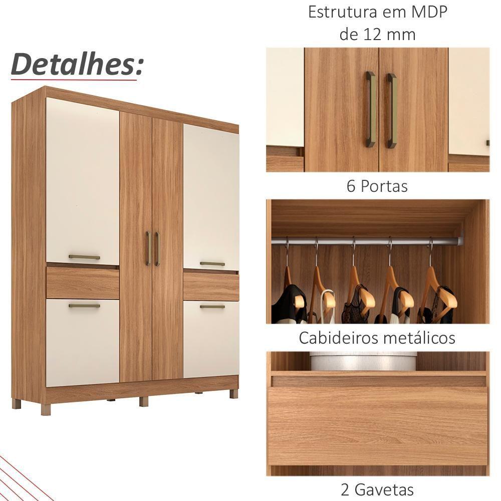Guarda Roupa Casal 6 Pt 2 Gv 62760 Amendola Off White Demobile Amendola Off White