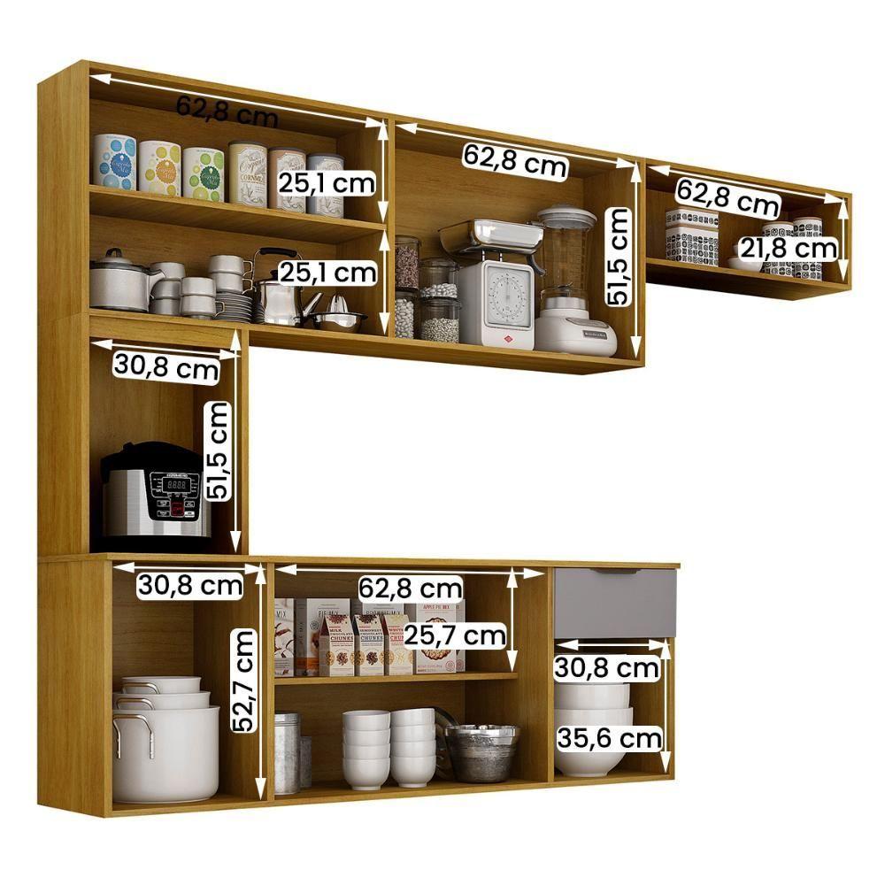 Miniatura Armario De Cozinha Nara Compacta 8 Portas Com 1 Gaveta 193cm Cinamomo/cinza