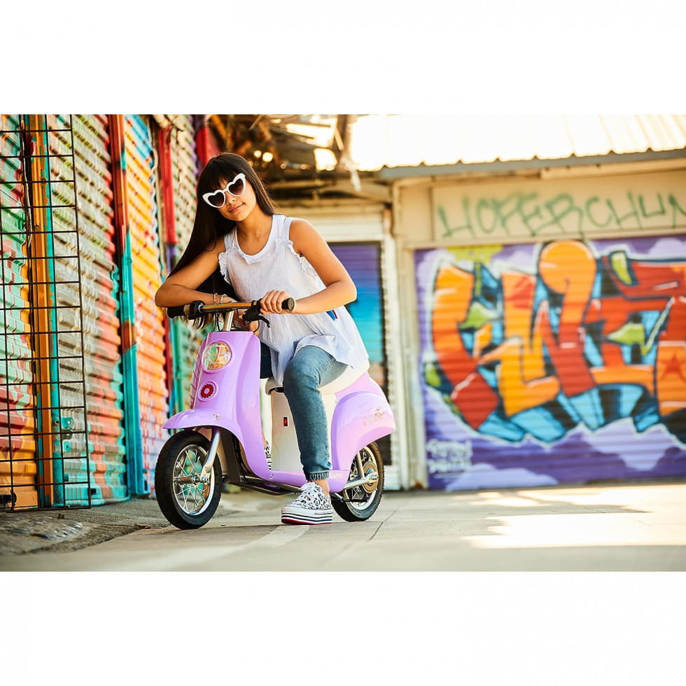 Miniatura Moto Elétrica Infantil Vespa a Bateria 24V até 24 km, h com Sons e Luzes, Idade Rec 13 Anos, Razor, Branca