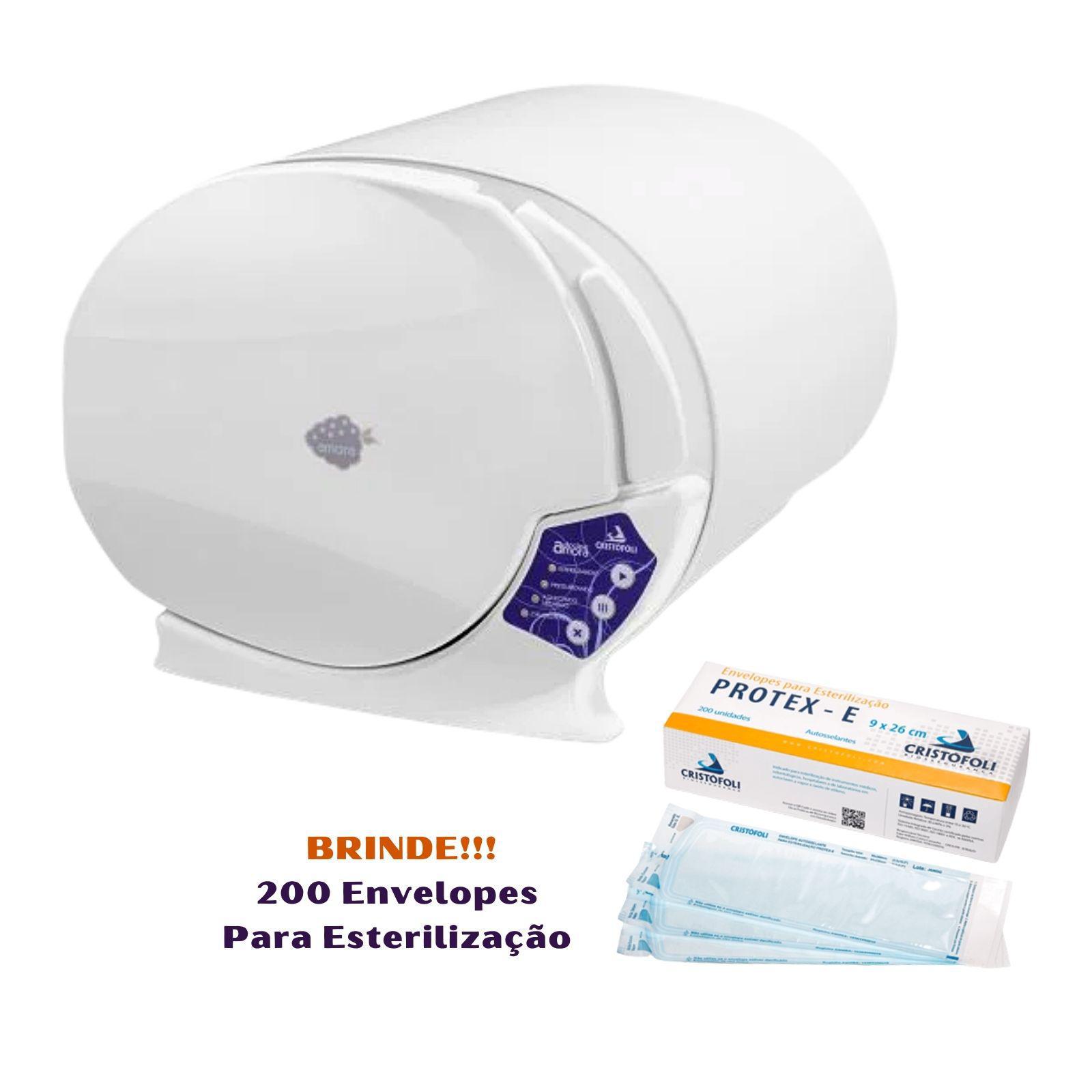 Miniatura Autoclave Amora Cristófoli + Envelopes Esterilização Aço inox - Branca - Caixa - Autoclave - Bivolt - Cristofoli
