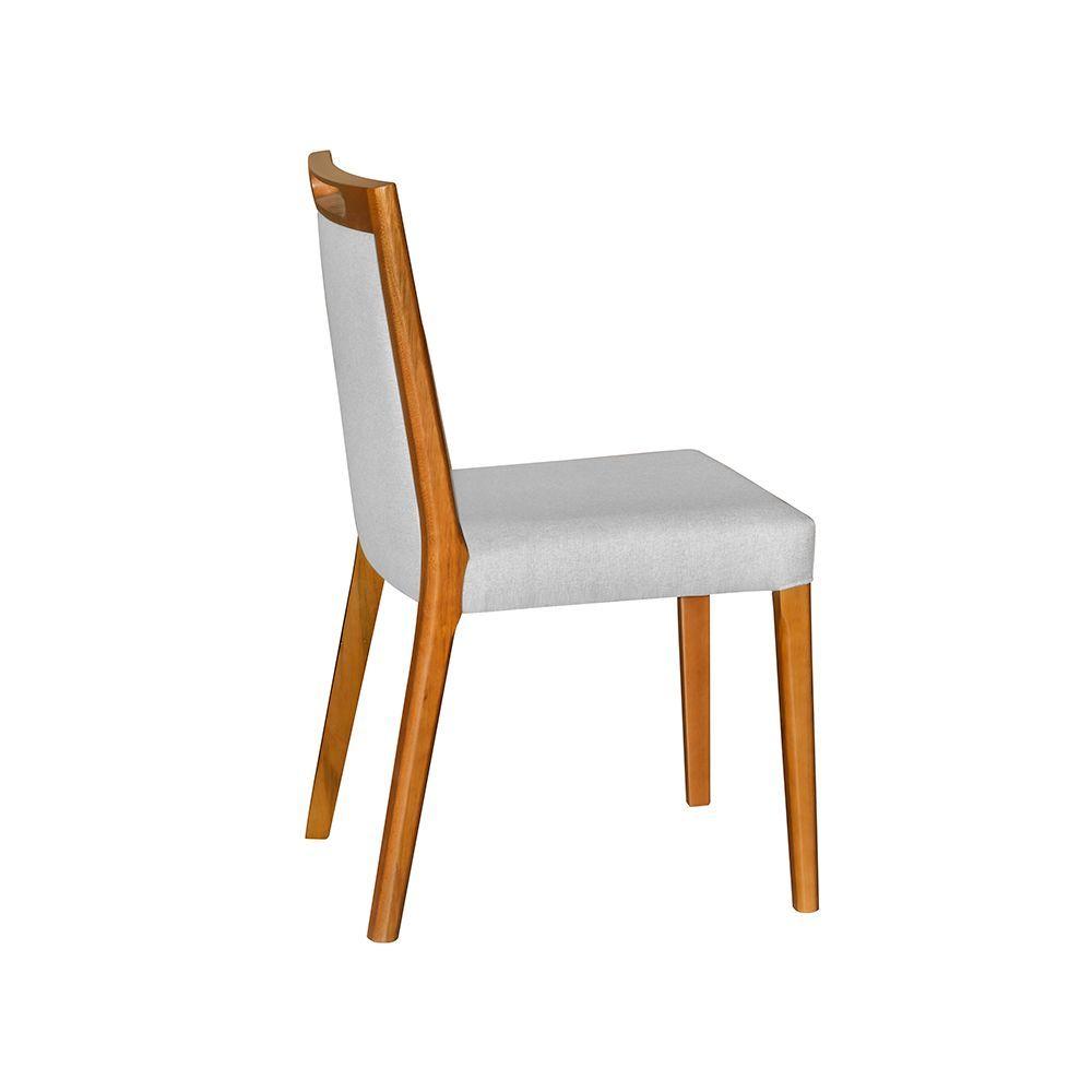 Miniatura Kit 2 Cadeiras Jantar Estofadas Linho Cinza Cristal Base Madeira Maciça Mel