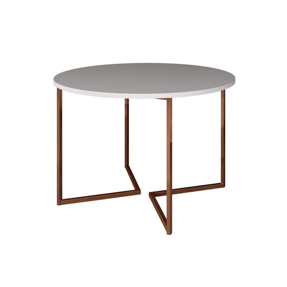 Miniatura Mesa Jantar Industrial Branca Base Cobre V Tampo 110Cm Redondo Cor: Branco