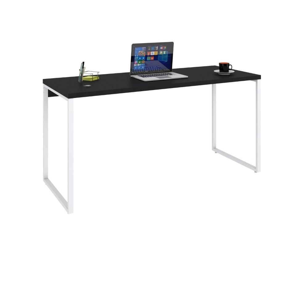 Miniatura Mesa para Escritório Diretor Estilo Industrial 150cm Kuadra Preto Ônix/Est.Branca